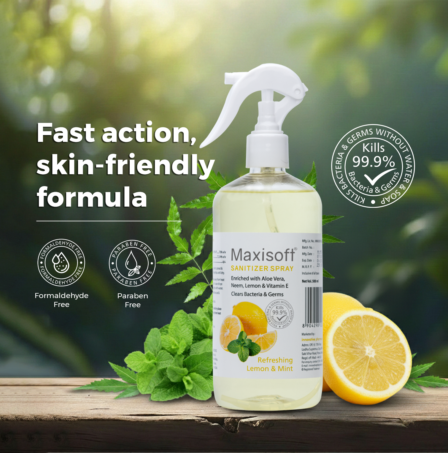 Maxisoft Hand Sanitizer (Spray) Refreshing Lemon & Mint 500 ml - Image 2