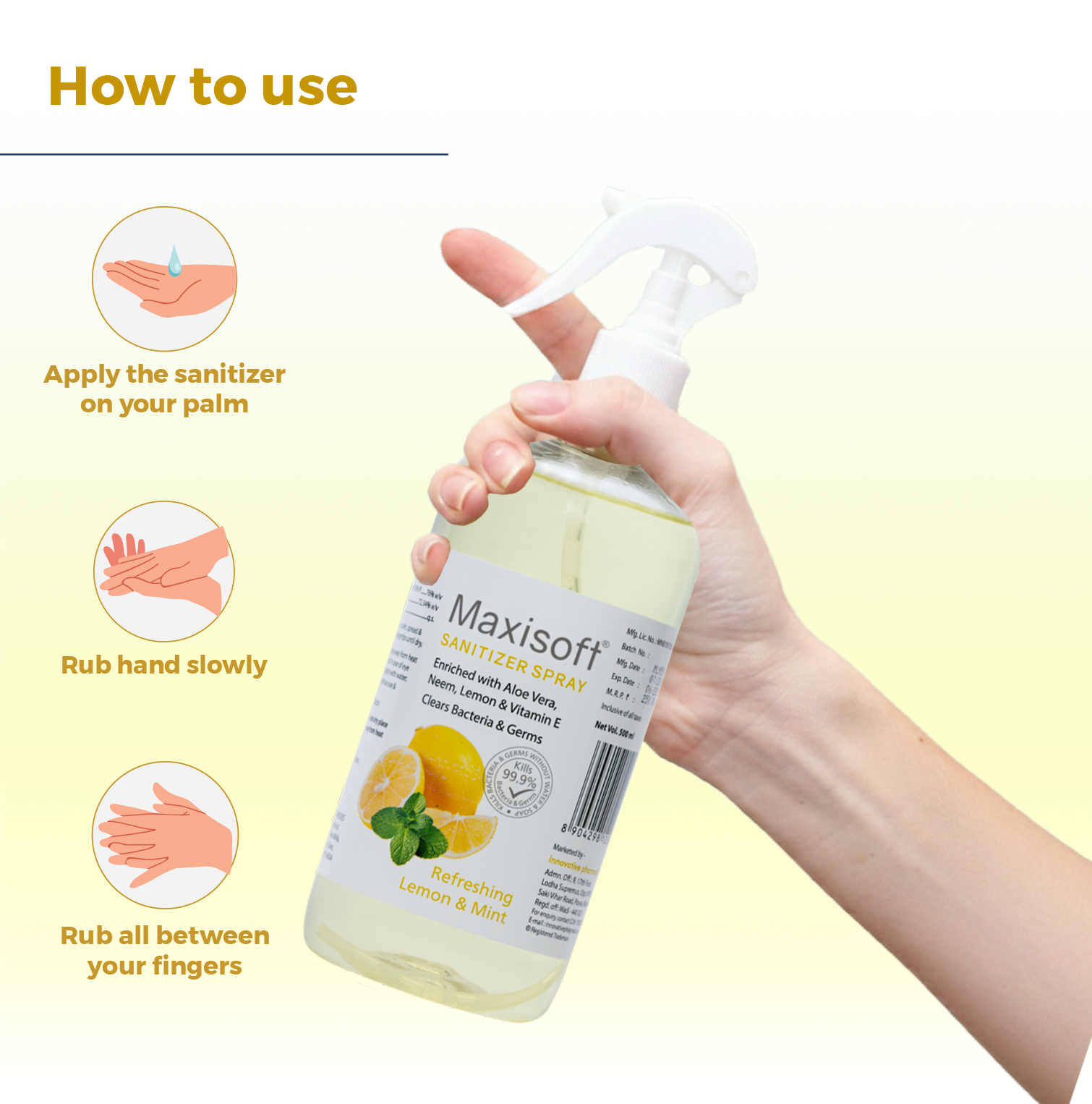 Maxisoft Hand Sanitizer (Spray) Refreshing Lemon & Mint 500 ml - Image 4