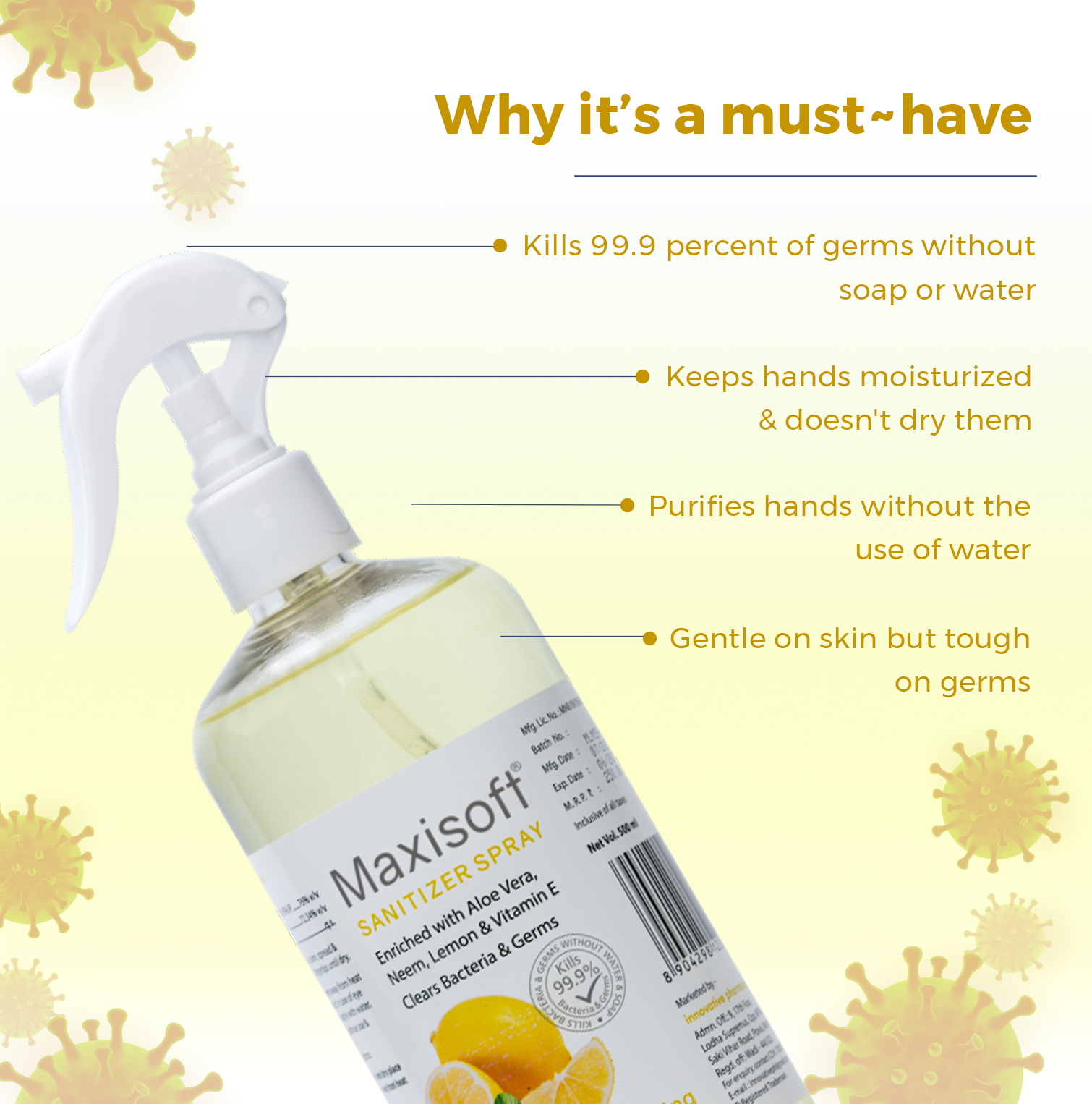Maxisoft Hand Sanitizer (Spray) Refreshing Lemon & Mint 500 ml - Image 6